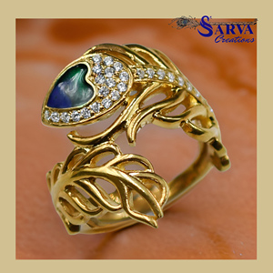 Luxury Blue Enamel Heart <b>Ring</b> <b>Gold</b> Plated 925 Sterling Silver Moissanite Accent Leaf Design Statement <b>Cocktail</b> Jewelry for Women - Product Image 5