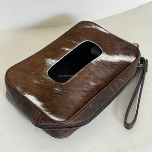 Caja de Pañuelos de Cuero Vacuno con Pelo Natural, Hecha a Mano en Occidente, con Dispensador de Toallitas Húmedas y Correa para la Muñeca, para el Hogar, el Automóvil y la Oficina - Product Image 4