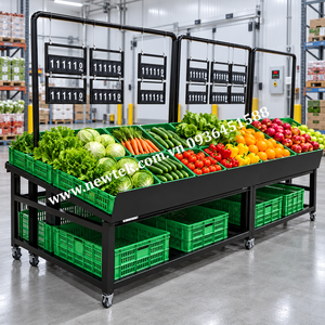Exhibidor de Productos Metálico de 3 Niveles, Estante Independiente para Supermercado con Porta Bolsas - Product Image 4