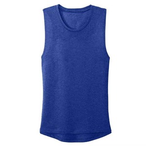 Camiseta sin mangas de punto de color liso con cuello redondo para mujer, estilo casual, longitud regular, azul - Product Image 1