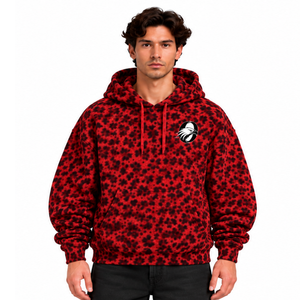 <b>Red</b> Leopard Print <b>Hoodie</b> Oversized Pullover Streetwear Sweatshirt Heavyweight Fleece Kangaroo Pocket Casual Winter - Product Image 1