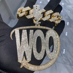 สร้อยคอจี้รูปตัวอักษร Woo ชุบทอง 22k ประดับคริสตัลและเพชรเทียม สไตล์ฮิปฮอปสำหรับผู้ชาย เหมาะสำหรับใส่ทุกวัน - Product Image 1