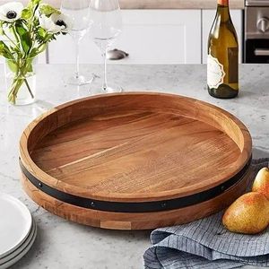 Bandeja Giratoria Lazy Susan de Madera de Acacia al por Mayor, Organizador Hecho a Mano, Bandeja para Servir, Precio de Fábrica para Acción de Gracias y Navidad - Product Image 1