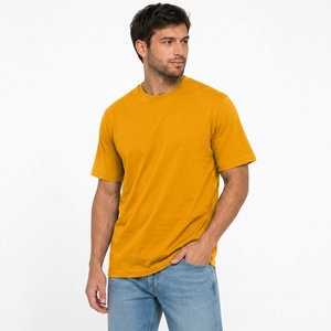 เสื้อยืดคอกลมแขนสั้นผ้าฝ้ายเจอร์ซีย์สีมัสตาร์ดสำหรับผู้ชาย ทรงปกติ สวมใส่สบาย - Product Image 5
