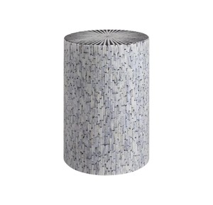 Taburetes Cilíndricos Azul Hielo con Diseño de Rayos de Sol, Mesa Auxiliar Pequeña de Mosaico Hecho a Mano con Madreperla, Decoración para Sala de Estar y Dormitorio - Product Image 1