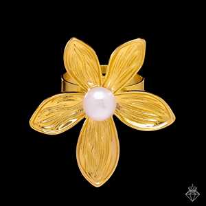 Anillo chapado en oro con perla antideslustre de tamaño ajustable PRAO - Product Image 2