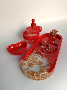 Handmade Resin Jewelry Tray Set Glossy Red Oval Decorative Serving Platter <b>Vanity</b> <b>Table</b> Decor - Product Image 3