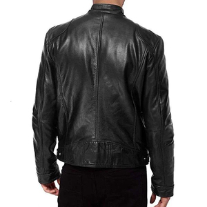 Factory Wholesale Casual Leather Custom Logo Streetwear Stand Collar Slim Fit <b>Zip</b> Pocket Motorcycle <b>jacket</b> for menther <b>Jacket</b> - Product Image 2