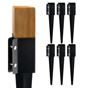 Set di 6 Picchetti di Ancoraggio per Recinzioni, 24 x 4 x 4 Pollici Diametro Esterno, 3,5 x 3,5 Pollici Diametro Interno, in Metallo Nero Verniciato a Polvere - Product Image 1