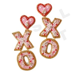 XOXO Pendientes de cuentas Vintage para mujer Tela de color naranja blanco azul para boda o día conmemorativo patriótico - Product Image 1