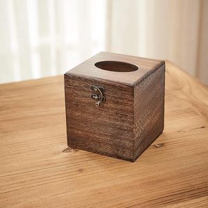 Boîte à mouchoirs carrée en bois écologique avec couvercle et distributeur de serviettes en papier et fermoir métallique pour la maison et l'hôtel - Product Image 4