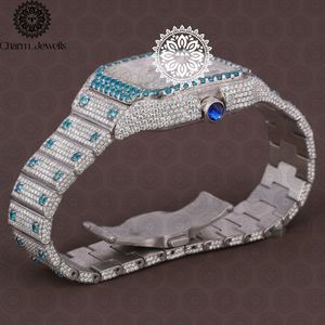 Montre carrée de luxe en acier inoxydable Charm Jewells avec accents en cristal bleu, cadran creux de 40 mm, analogique, mécanique, bracelet de mode pour homme - Product Image 4