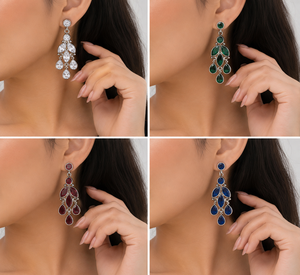 Direct Factory Oxidized Antique Silver Zircon Green Onyx Drop Earrings Cute Boho Handmade Women's Jewelry Wholesale - Product Image 6