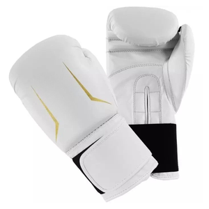 White PU Leather Boxing Gloves With Gold Foil Print <b>Velcro</b> Closure For Adults 14 Years & Up Breathable Martial Arts Gear - Product Image 3