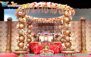 เวทีงานแต่งงานแบบเปิดโล่งทรงเสาทองคำ พร้อมเวทีแสดงแบบดั้งเดิมสำหรับงานแต่งงานอินเดีย งานแต่งงานฮินดู - Product Image 5
