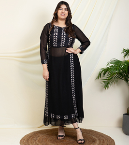 DEEBACO Women's Casual Plus Size Floral Rayon Ankle Length Tunic & Trouser Cord <b>Set</b> with <b>Embroidery</b> Western Style - Product Image 1