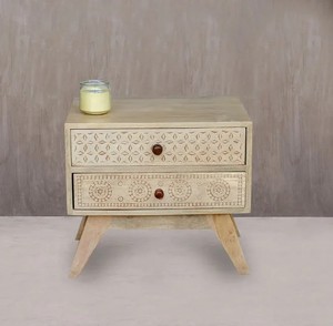 Solid Wood Handcrafted 2 Drawer <b>Bedside</b> <b>Table</b> <b>Compact</b> Bedroom Nightstand Storage Side <b>Table</b> Rustic Farmhouse Home HotelFurniture - Product Image 6