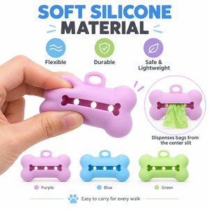 Dispensador de Bolsas para Excremento de Perro, Portátil, Biodegradable, de Silicona, con Forma de Hueso y Clip para Correa, Fácil de Usar - Product Image 3