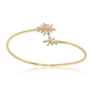 Best look Yellow Gold Diamond <b>Flower</b> Cuff <b>Bracelet</b> Round Brilliant Cut Pave Setting Women's Romantic Everyday Wear Jewelry - Product Image 5