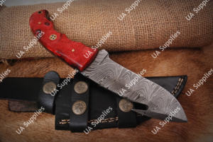 Couteau de chasse à lame fixe en acier Damas forgé à la main, qualité supérieure, avec crochet de poche, vente directe d'usine, manche pleine longueur, pour camping, extérieur et EDC - Product Image 4