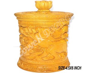 Handcrafted Carved Wooden Eco-Friendly Storage Jar Lid Premium <b>Decorative</b> Container <b>Elephant</b> Carving Design Traditional Handmade - Product Image 2