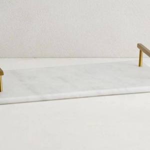 Wholesale Luxury White Marble <b>Serving</b> <b>Tray</b> Bulk Hotel Platter with Elegant <b>Gold</b> Metal Handles and Modern Rectangular Design - Product Image 4