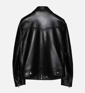 Blouson moto en cuir noir pour homme, col rabattu, fermeture éclair, coupe classique, couleur unie, style motard, vêtement d'automne - Product Image 2