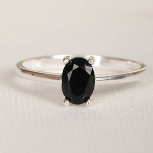 Minimalist <b>Black</b> Obsidian Oval <b>Ring</b> 925 Sterling Silver Birthstone Jewelry For Women Elegant Stackable Gift - Product Image 1
