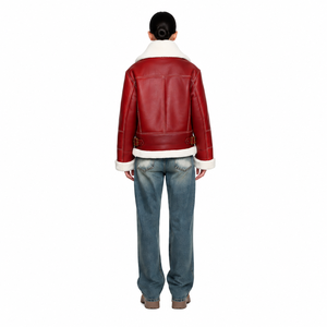 Women's Premium Cowhide <b>Leather</b> B-3 Heavy <b>Winter</b> Aviator Bomber <b>Jacket</b> with Faux Fur Lining - Product Image 2