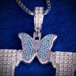Iced Out Moissanite <b>Initial</b> Letter <b>Pendant</b> With Butterfly Charms 925 <b>Silver</b> Rhodium Plated Luxury HipHop Style Jewelry For Women - Product Image 5