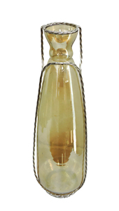 Vintage Amber Hanging Glass Bud Vase with Twisted Silver <b>Wire</b> Handle - Elegant Tall Decorative <b>Flower</b> Vase - Product Image 3