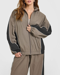 High Quality Custom Logo Oversized <b>Piped</b> Woven Track Jacket & Pant Women's Tracksuits Breathable Sportswear Women Sweat Suits - Product Image 4