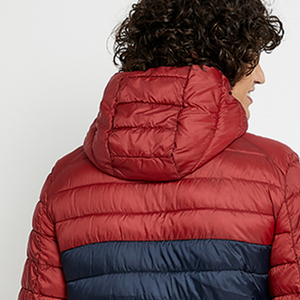 Men's Solid Color Blocking Canvas Puffer <b>Jacket</b> <b>Red</b> Navy Winter Casual Zipper Closure <b>Waterproof</b> Windproof - Product Image 4
