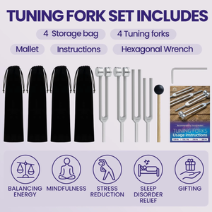 Juego de diapasones con 4 diapasones, bolsas de almacenamiento para mazos, instrucciones, llave hexagonal para terapia de sanación - Product Image 1