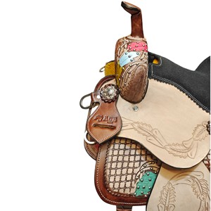 Selle de cheval adulte en cuir premium pour le barrel racing western, avec siège et équipement, disponible - Product Image 4