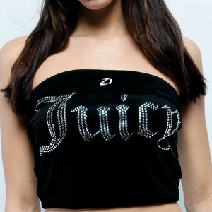 Low MOQ Women Fashion Strapless Rhinestone Letter Tube <b>Top</b> Custom Logo Slim Fit Bandeau Crop <b>Top</b> OEM Women's Shirts Manufacturer - Product Image 6