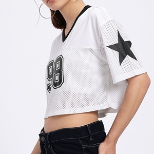 Nueva Edición: Top Corto de Malla Blanca para Mujer, Cuello Redondo, Manga Corta, Estilo Deportivo, Camiseta Estampada con Parches y Letras Bordadas para Verano - Product Image 2