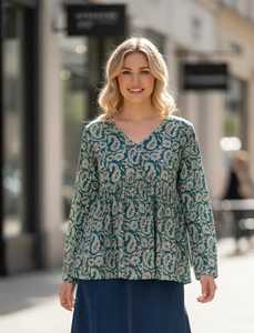 เสื้อทูนิคผู้หญิงแฟชั่นระดับไฮเอนด์ ปักลายโบโฮเพสลีย์ คอวี ผ้าฝ้ายเนื้อนุ่ม ระบายอากาศได้ดี คุณภาพพรีเมียม ดีไซน์เฉพาะตัว - Product Image 3