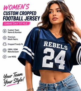 Maillot de football court personnalisé pour femme, haut court en maille, nom et numéro d'équipe personnalisés, maillot de sport, fabricant OEM ODM - Product Image 2