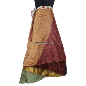Sari en soie imprimé réversible fait main indien de style bohème grande taille pour femme, jupe longue à enrouler - Product Image 6