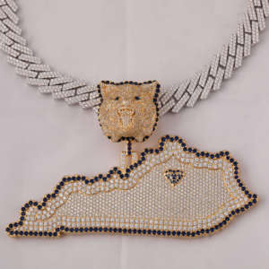 Pendentif Carte en Argent Sterling 925 avec Moissanite et Pierres Bleues et Blanches, Bijoux Hip Hop Iced Out, Vente en Gros - Product Image 1