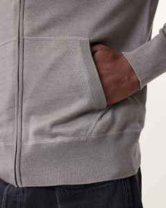 Sweat-shirt à capuche zippé gris pour homme, coupe classique, en coton tricoté, décontracté, pour l'automne, couleur unie, poche avant, manches longues - Product Image 6