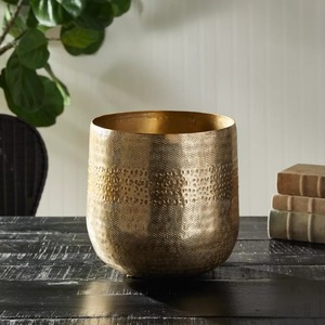 Vase géométrique moderne en aluminium doré, 13,85 po de largeur x 12,90 po de hauteur, fait main, écologique, pièce d'art décorative pour table - Product Image 4