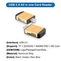 Lecteur de cartes USB/USB-C/Micro USB TF/SD/MS/M2 3-en-1/4-en-1 en alliage d'aluminium multifonction, vente en gros d'usine JAYA, prise en charge OEM/ODM