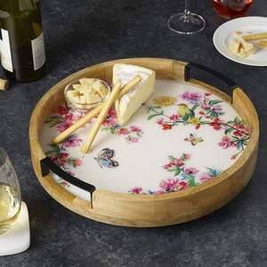 Bandeja Moderna Ecológica de Madera con Estampado Esmaltado para Cocina y Mesa de Comedor, Bandejas Decorativas - Product Image 1