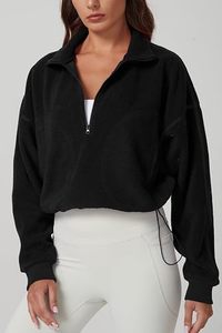 <b>Women's</b> <b>Black</b> Sherpa <b>Fleece</b> Quarter Zip Pullover Breathable Lined Soft Warm 200g Long Sleeve Sweatshirt Front Pocket Autumn 100% - Product Image 5