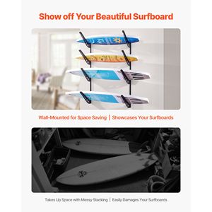 Porta Tavole da Surf a 4 Livelli in Metallo da Parete, Altezza Regolabile, Espositore Orizzontale e Organizzatore - Product Image 3