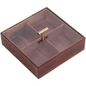 Plateau de service carré en bois de qualité supérieure avec couvercle en verre, 4 compartiments, passe au lave-vaisselle, moderne, ALTAMASH CRAFT, 50 pièces, taille personnalisée disponible - Product Image 1