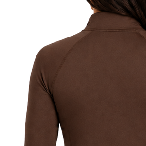 Women’s Chocolate <b>Brown</b> Horse Riding Base Layer <b>Long</b> <b>Sleeve</b> Equestrian Training Shirt Quarter Zip Stretch Breathable Performance - Product Image 6