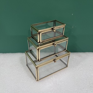 Artisan Design <b>Small</b> Glass Brass Jewelry <b>Storage</b> <b>Box</b> Set of 3 with Brass Finish (Model B633 ABC) - Product Image 5